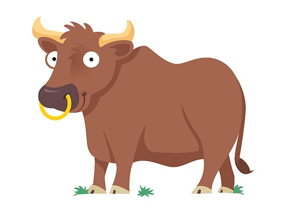 Medium illustration sample of a bull with horns and nosering