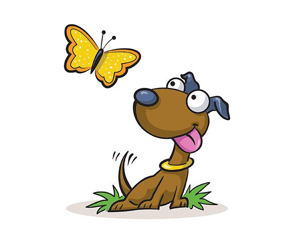 Medium illustration of a dog and a butterfly