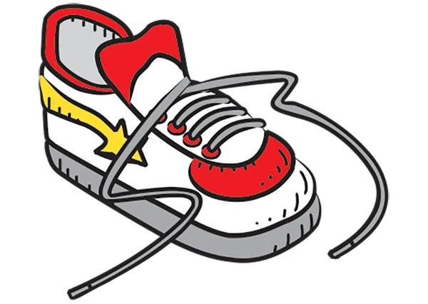 Simple illustration of a red and white sneaker with untied shoelaces