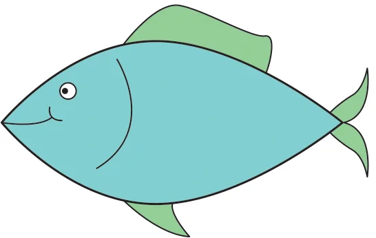 Simple illustration of a blue fish with green fins